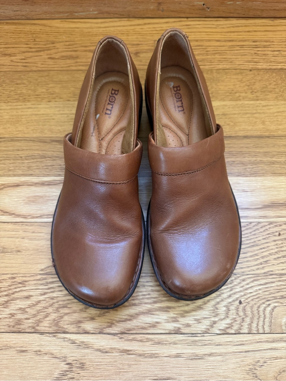 Born Brown Leather Slip-On Clogs